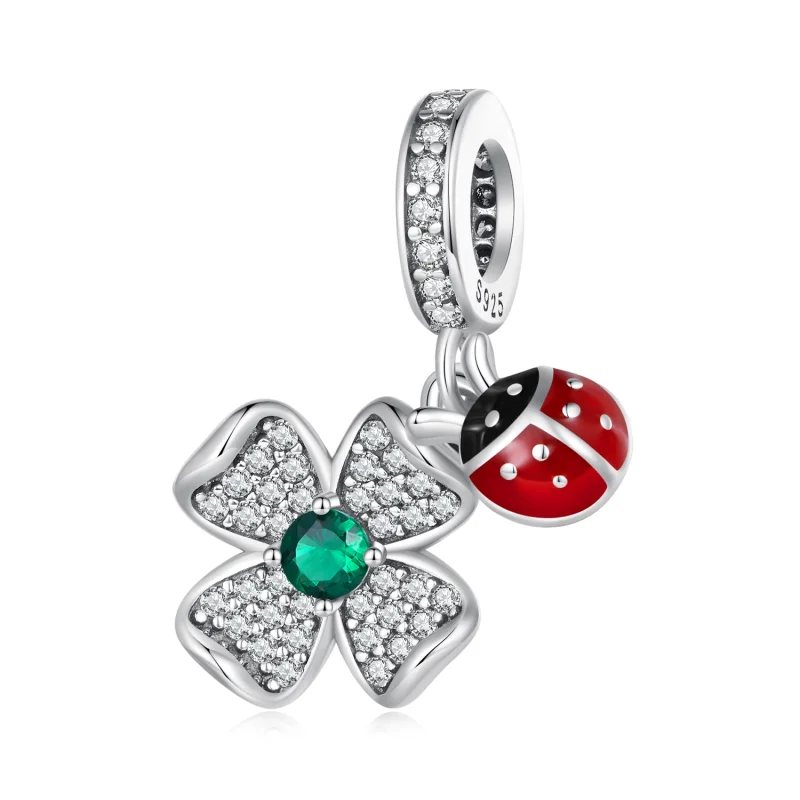 (image for) Pandora Style Lucky Clover Ladybug Pendant Charm - SCC2523 - Product Image