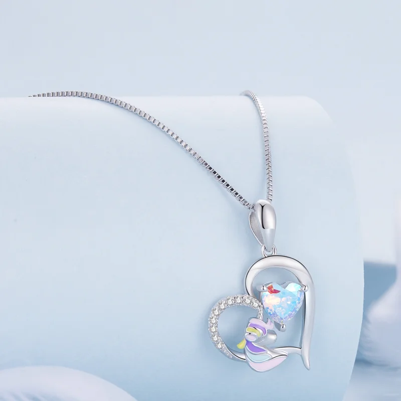 (image for) Pandora Style Necklace with Delicate Unicorn Heart - BSN328 - View 2
