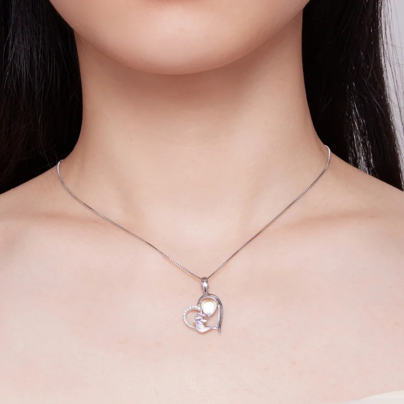 (image for) Pandora Style Necklace with Delicate Unicorn Heart - BSN328 - View 4
