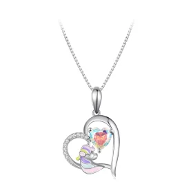 Pandora Style Necklace with Delicate Unicorn Heart - BSN328 Pandora Style Necklace with Delicate Unicorn Heart - BSN328