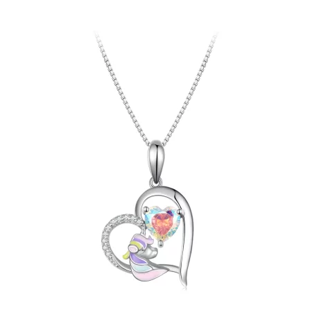 Pandora Style Necklace with Delicate Unicorn Heart - BSN328 Pandora Style Necklace with Delicate Unicorn Heart - BSN328