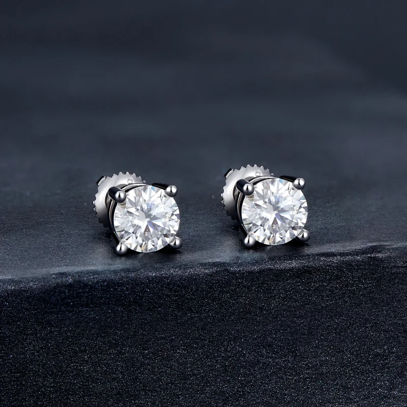 (image for) Pandora Style One Carat Four Claw Moissanite Stud Earrings - MSE003-L - View 2