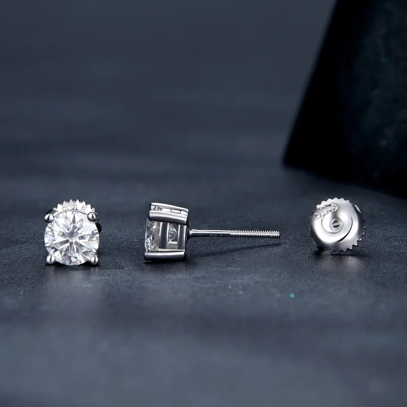 (image for) Pandora Style One Carat Four Claw Moissanite Stud Earrings - MSE003-L - View 3