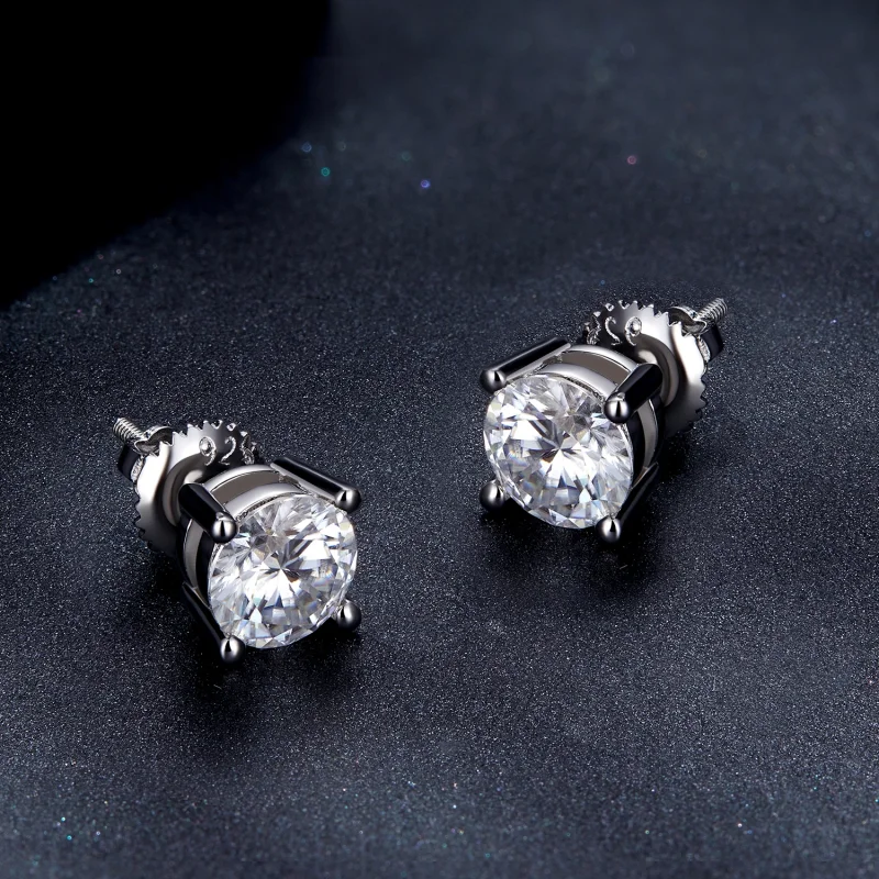 (image for) Pandora Style One Carat Four Claw Moissanite Stud Earrings - MSE003-L - View 4