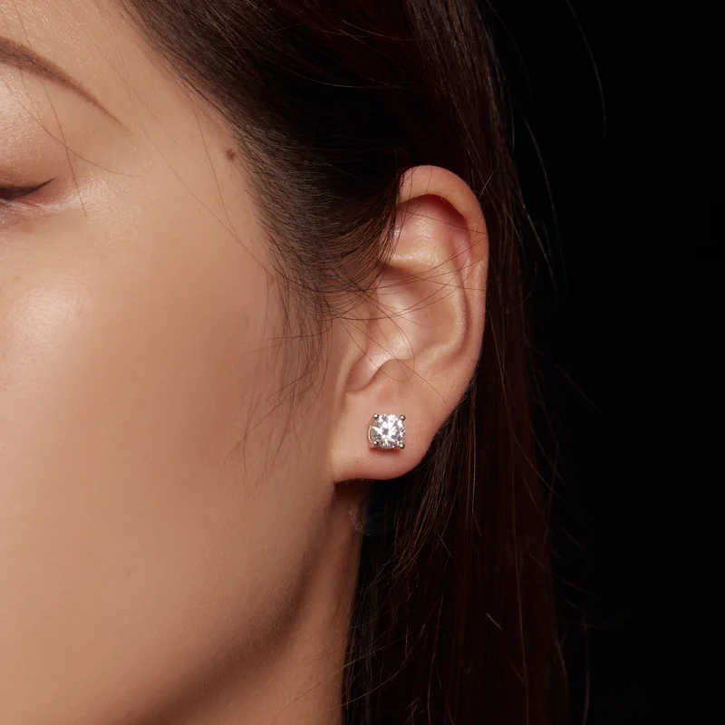 (image for) Pandora Style One Carat Four Claw Moissanite Stud Earrings - MSE003-L - View 5