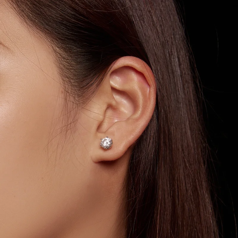 (image for) Pandora Style One Carat Four Claw Moissanite Stud Earrings - MSE004-L - View 7