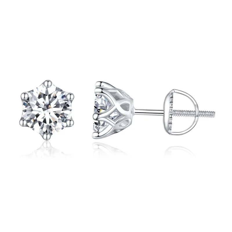 (image for) Pandora Style One Carat Four Claw Moissanite Stud Earrings - MSE004-XL - Product Image