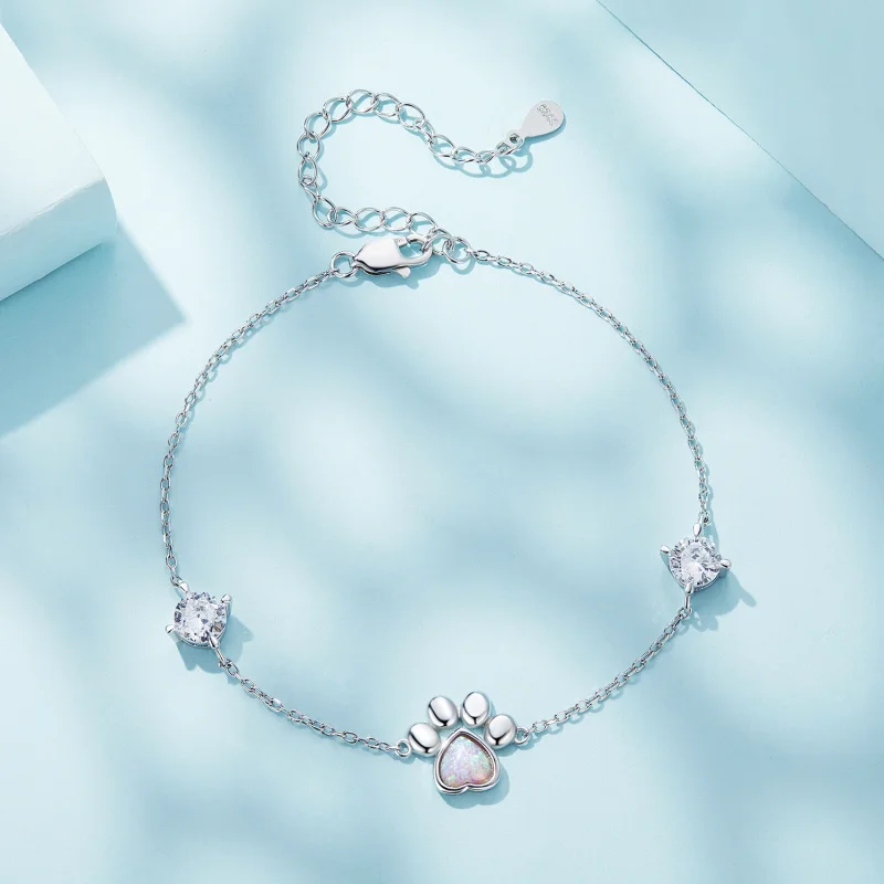(image for) Pandora Style Opal Paw Print Bracelet - SCB256 - View 2