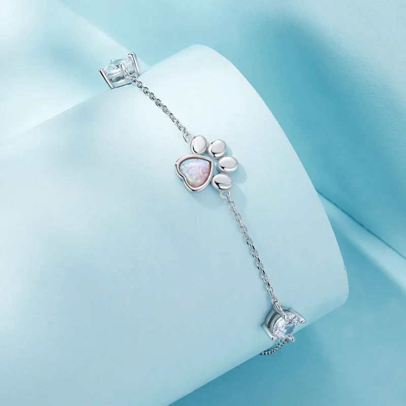 (image for) Pandora Style Opal Paw Print Bracelet - SCB256 - View 3