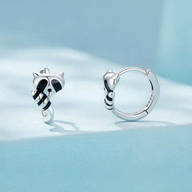 (image for) Pandora Style Raccoon Hoops Earrings - SCE1603 - View 2