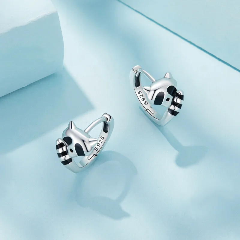 (image for) Pandora Style Raccoon Hoops Earrings - SCE1603 - View 3