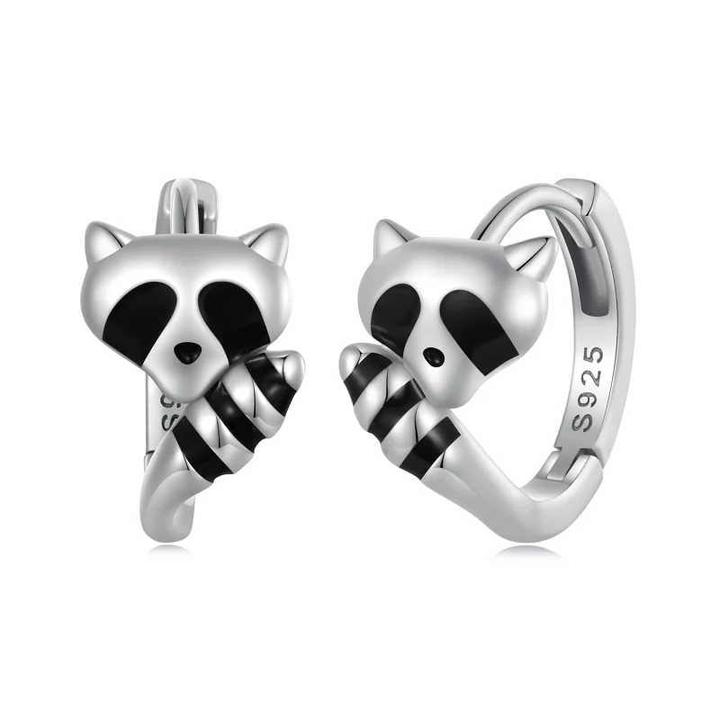 (image for) Pandora Style Raccoon Hoops Earrings - SCE1603 - Product Image