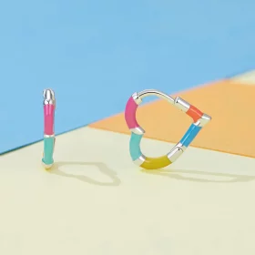 Pandora Style Rainbow Heart Hoops Earrings - SCE1607