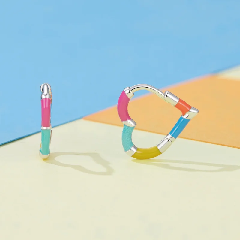 (image for) Pandora Style Rainbow Heart Hoops Earrings - SCE1607 - View 2