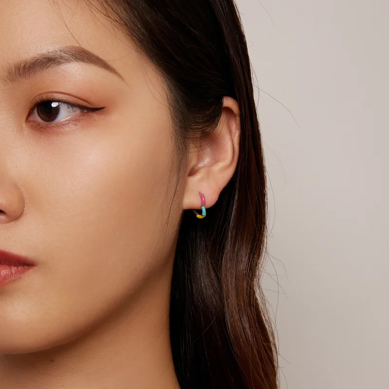 (image for) Pandora Style Rainbow Heart Hoops Earrings - SCE1607 - View 6