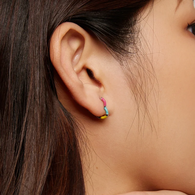 (image for) Pandora Style Rainbow Heart Hoops Earrings - SCE1607 - View 7