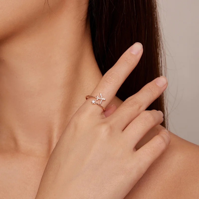 (image for) Pandora Style Rose Gold Distance Open Ring - SCR623-C - View 4