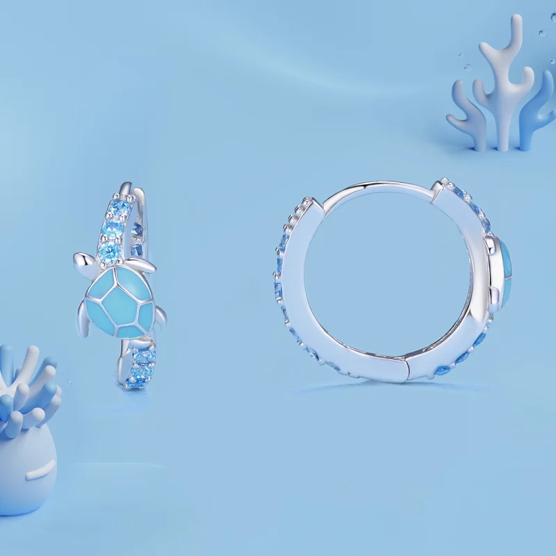 (image for) Pandora Style Sea Turtle Hoops Earrings - SCE1596 - View 2