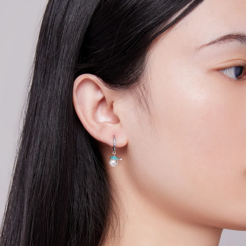 (image for) Pandora Style Sea Turtle Hoops Earrings - SCE1597 - View 6