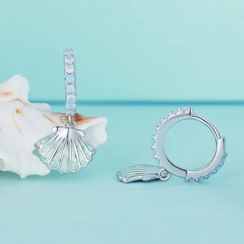 (image for) Pandora Style Shell Hoops Earrings - BSE842 - View 2