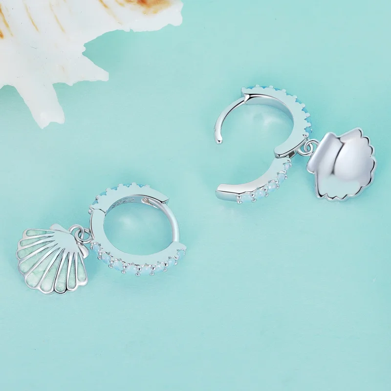 (image for) Pandora Style Shell Hoops Earrings - BSE842 - View 4