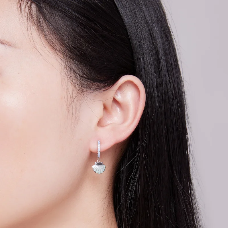 (image for) Pandora Style Shell Hoops Earrings - BSE842 - View 5