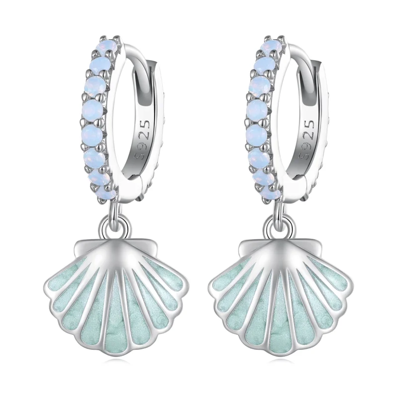 (image for) Pandora Style Shell Hoops Earrings - BSE842 - Product Image