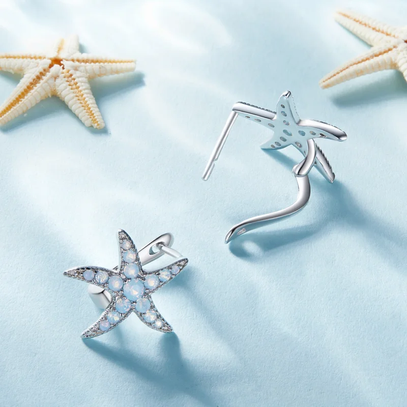 (image for) Pandora Style Starfish Hoops Earrings - BSE840 - View 4