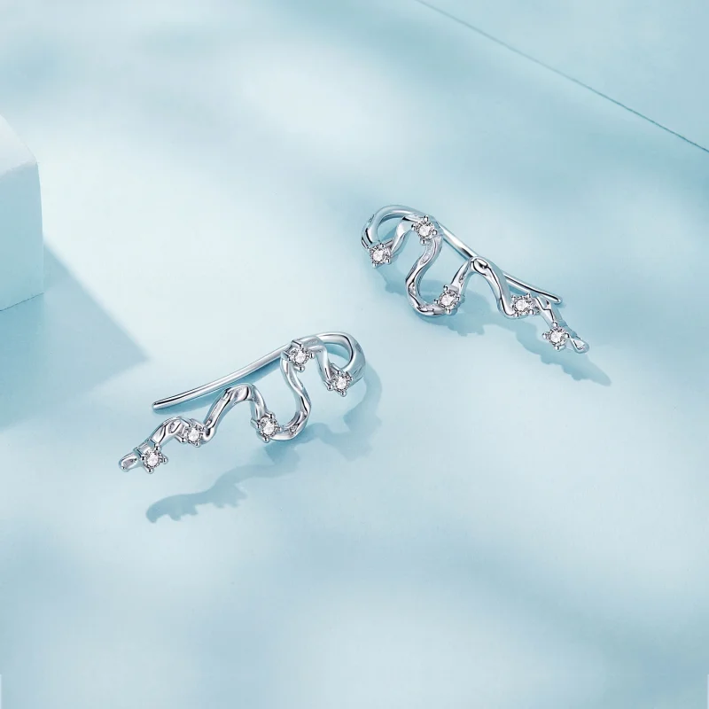 (image for) Pandora Style Texture Lines Stud Earrings - SCE1599 - View 4