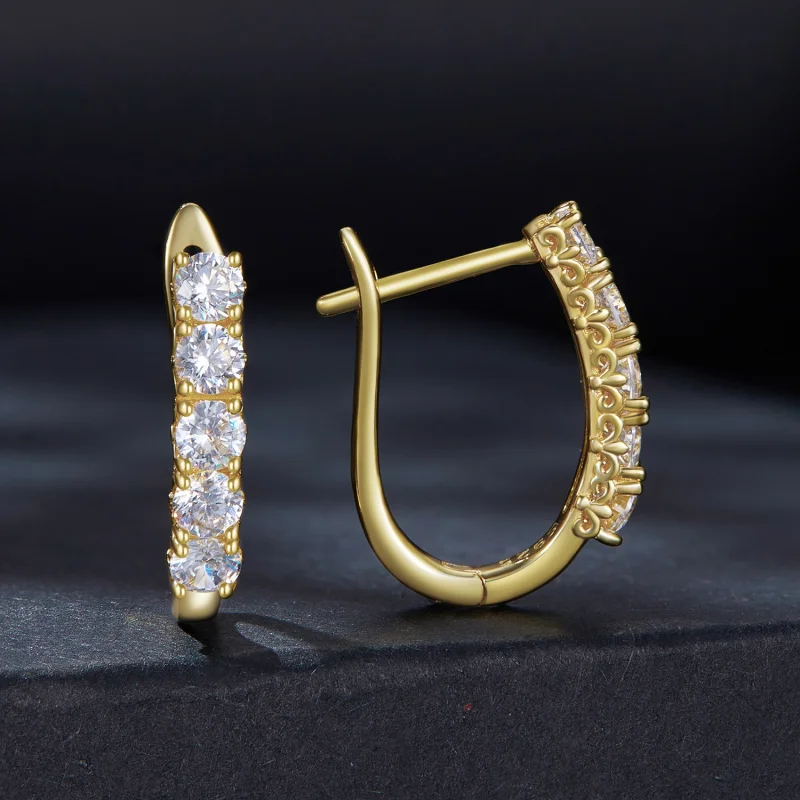 (image for) Pandora Style U-Shaped Moissanite Pattern Hoops Earrings - MSE011-B - View 2