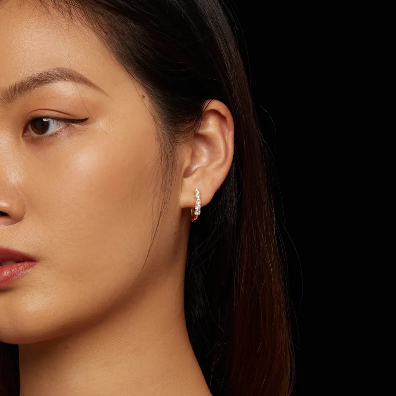 (image for) Pandora Style U-Shaped Moissanite Pattern Hoops Earrings - MSE011-B - View 6