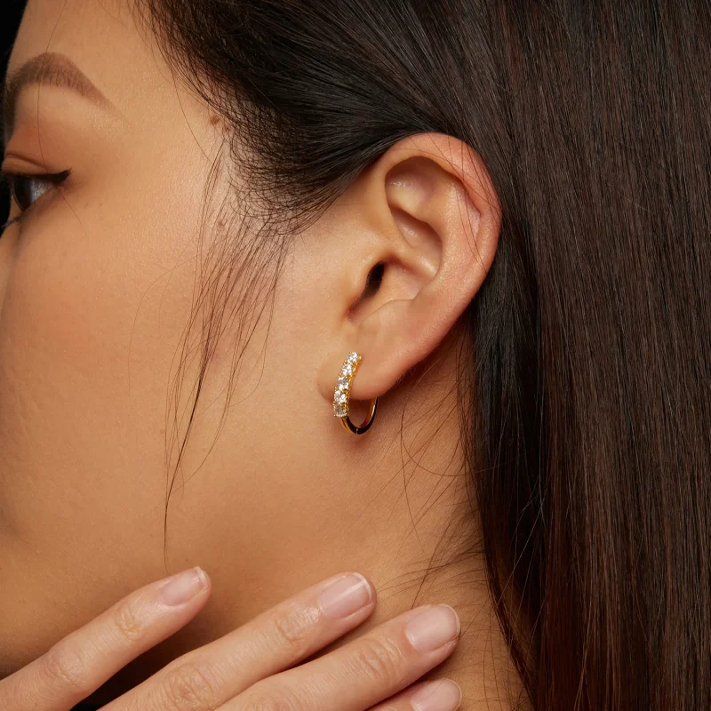 (image for) Pandora Style U-Shaped Moissanite Pattern Hoops Earrings - MSE011-B - View 7