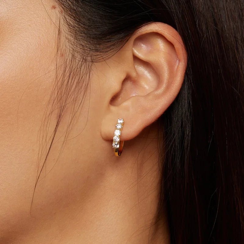 (image for) Pandora Style U-Shaped Moissanite Pattern Hoops Earrings - MSE011-B - View 8