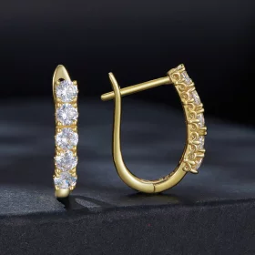 Pandora Style U-Shaped Moissanite Pattern Hoops Earrings - MSE011-B