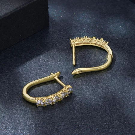 Pandora Style U-Shaped Moissanite Pattern Hoops Earrings - MSE011-B