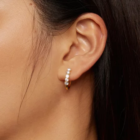 Pandora Style U-Shaped Moissanite Pattern Hoops Earrings - MSE011-B