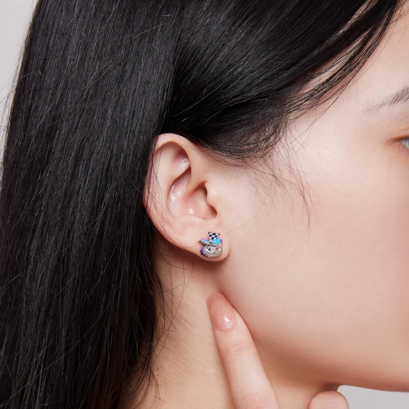 (image for) Pandora Style Weird Magician Cat Stud Earrings - BSE823 - View 5