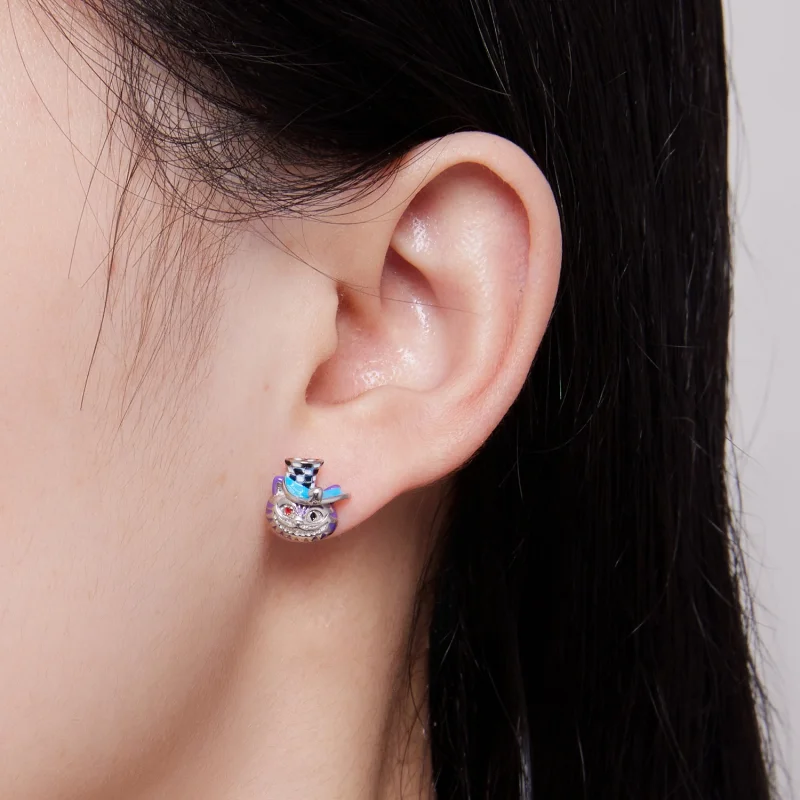 (image for) Pandora Style Weird Magician Cat Stud Earrings - BSE823 - View 7