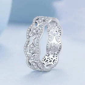 Pandora Style Zircon Camellia Lace Flower Cutout Ring - BSR428 Pandora Style Zircon Camellia Lace Flower Cutout Ring - BSR428
