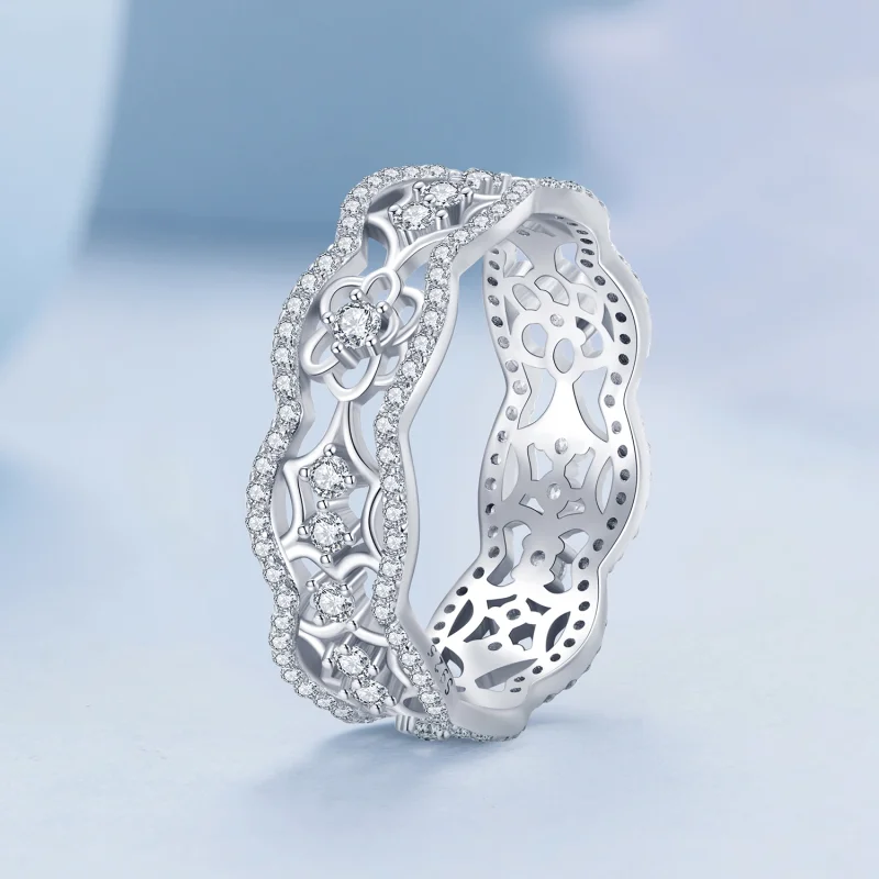 (image for) Pandora Style Zircon Camellia Lace Flower Cutout Ring - BSR428 - View 2