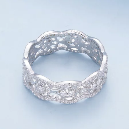 Pandora Style Zircon Camellia Lace Flower Cutout Ring - BSR428