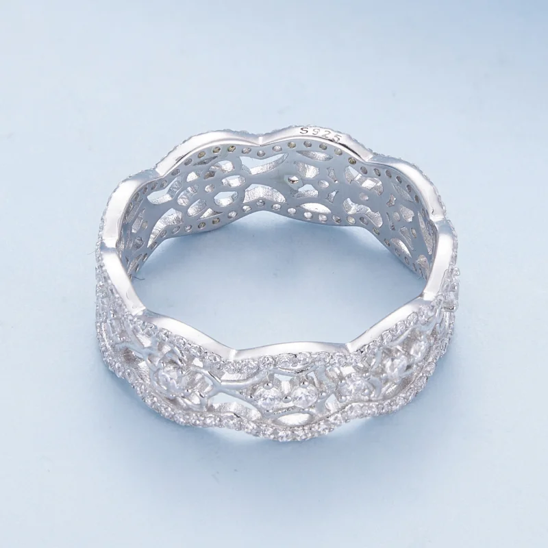 (image for) Pandora Style Zircon Camellia Lace Flower Cutout Ring - BSR428 - View 3