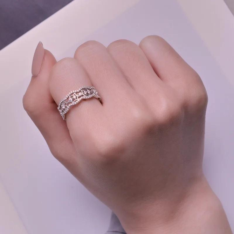 (image for) Pandora Style Zircon Camellia Lace Flower Cutout Ring - BSR428 - View 4