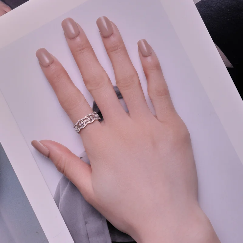 (image for) Pandora Style Zircon Camellia Lace Flower Cutout Ring - BSR428 - View 5