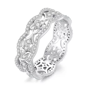 Pandora Style Zircon Camellia Lace Flower Cutout Ring - BSR428 Pandora Style Zircon Camellia Lace Flower Cutout Ring - BSR428