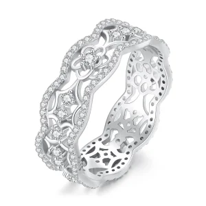 (image for) Pandora Style Zircon Camellia Lace Flower Cutout Ring - BSR428