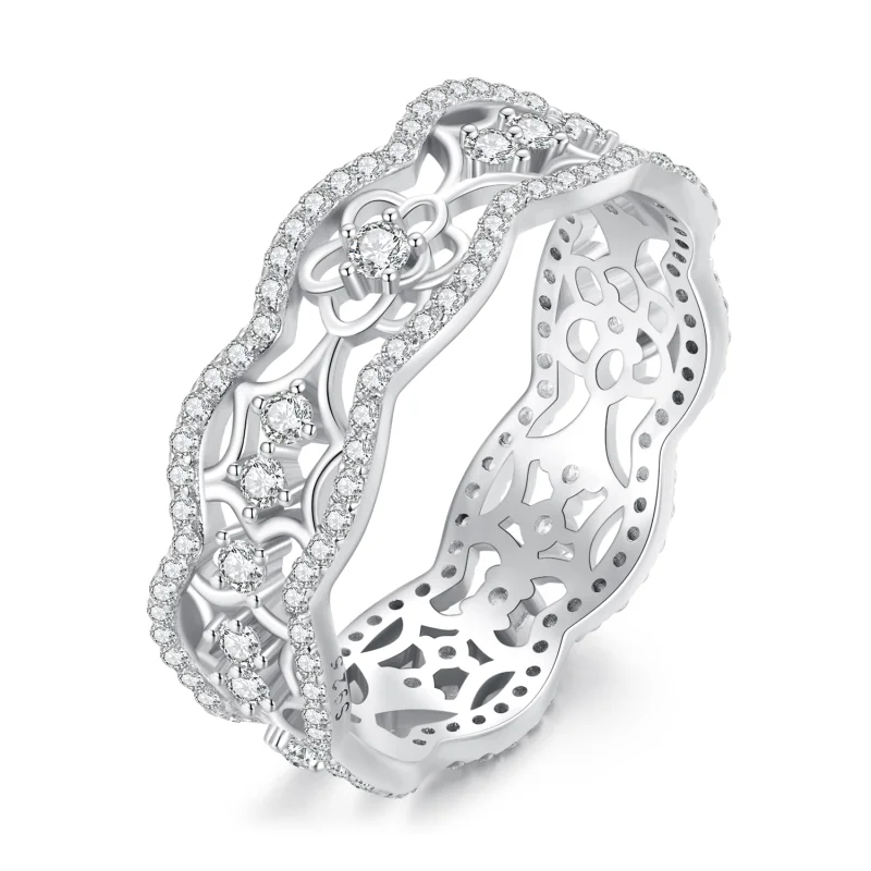 (image for) Pandora Style Zircon Camellia Lace Flower Cutout Ring - BSR428 - Product Image