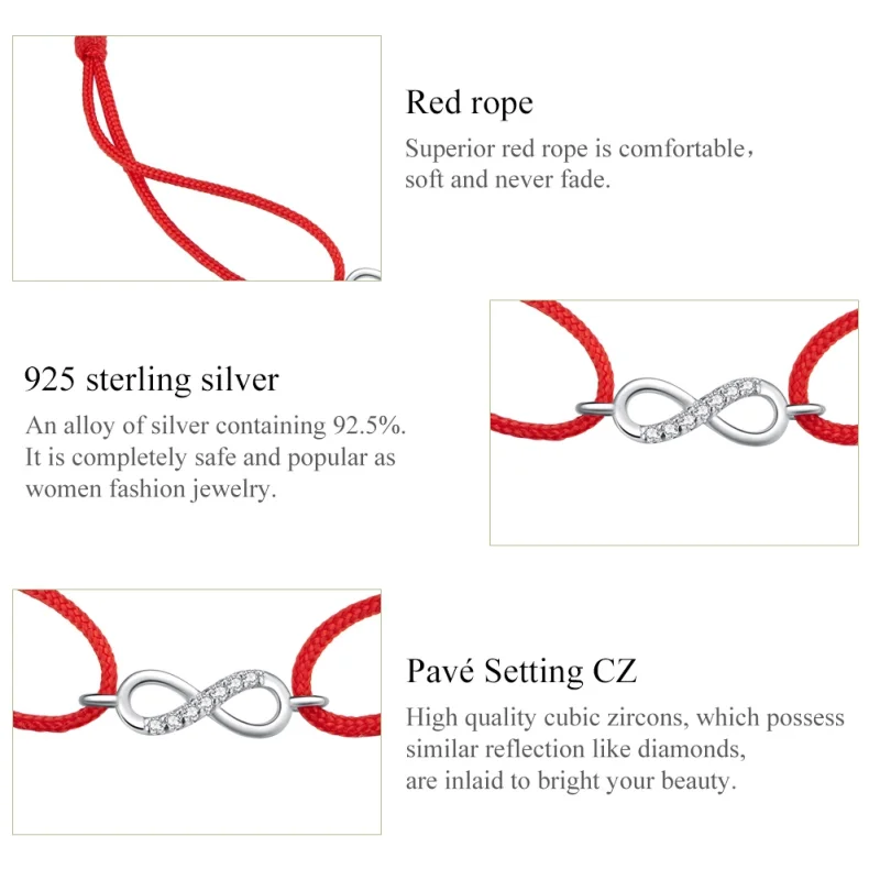 (image for) Pandora Style Red Cord with Silver Infinite Love Clasp Bracelet - SCB176 - View 6