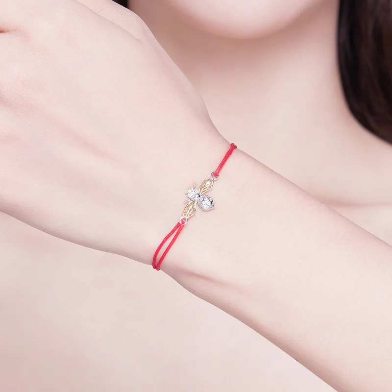(image for) Pandora Style Red Rope with Silver & Gold-Plated Bee Bracelet - SCB156 - View 2