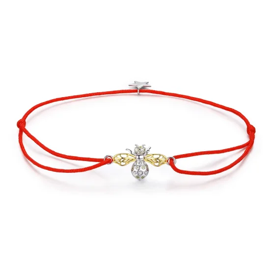 (image for) Pandora Style Red Rope with Silver & Gold-Plated Bee Bracelet - SCB156